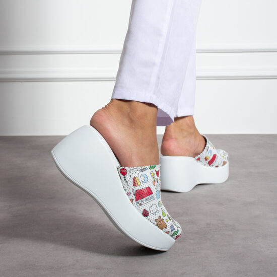 Цветни анатомични чехли на платформа от естествена кожа /