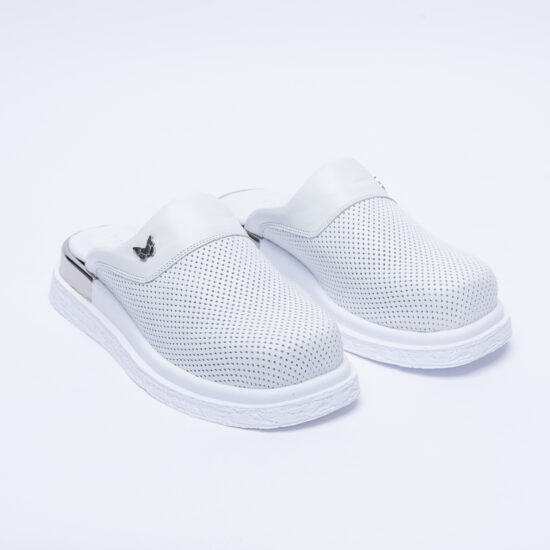 Classic White Бели анатомични чехли от естествена кожа /