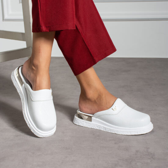 Alternative view of Бели анатомични чехли от естествена кожа