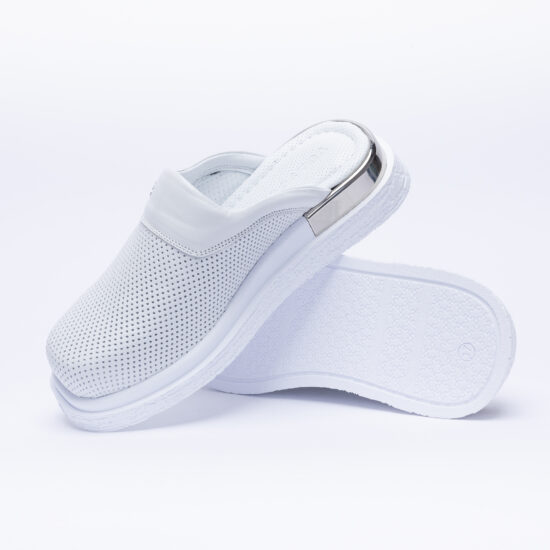 Classic White Бели анатомични чехли от естествена кожа /