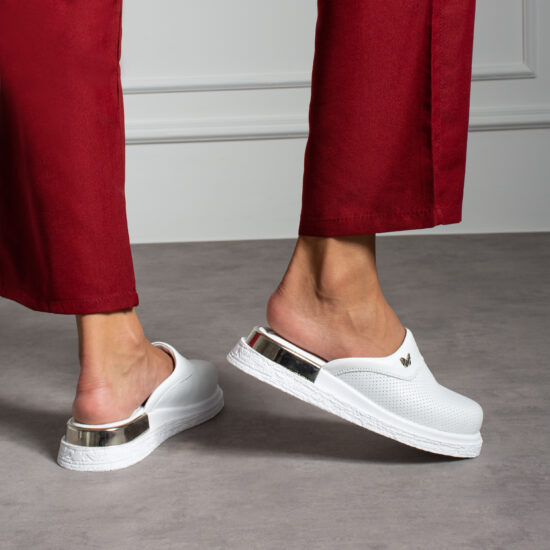 Classic White Бели анатомични чехли от естествена кожа /