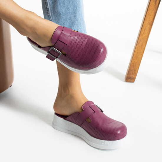 Alternative view of Aнатомично кожено работно сабо в цвят бордо