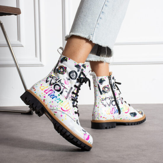 Panda Pop Дамски боти с цветен принт от естествена кожа /