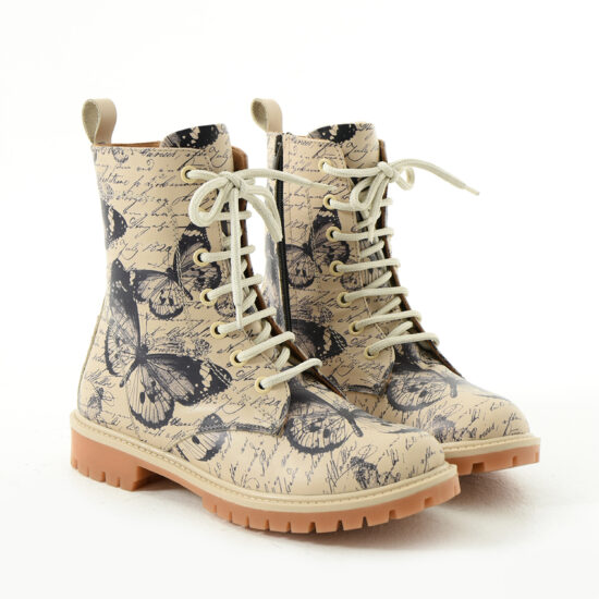 Дамски бежови боти с принт от естествена кожа /