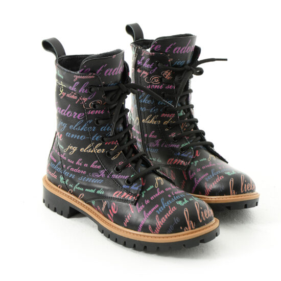 Черни дамски боти от естествена кожа с принт /