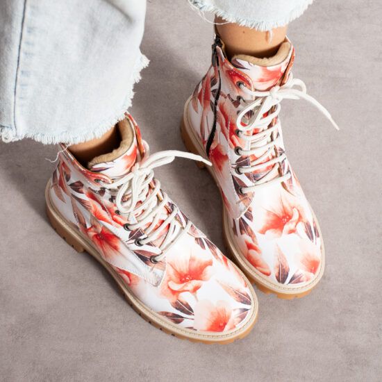 Peach Blossom Дамски боти с цветен принт от естествена кожа /