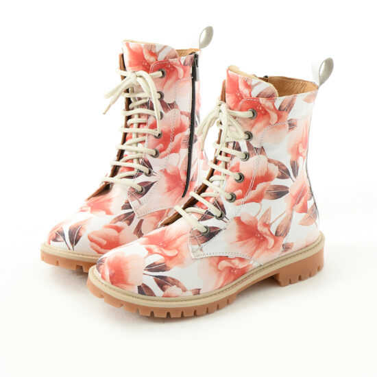 Peach Blossom Дамски боти с цветен принт от естествена кожа /