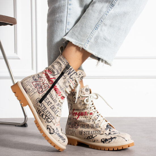 Urban Script Дамски модерни боти с принт от естествена кожа /