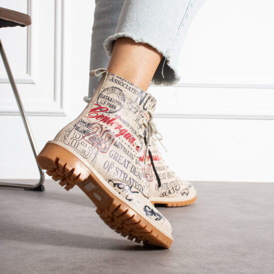 Urban Script Дамски модерни боти с принт от естествена кожа /