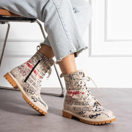 Urban Script Дамски модерни боти с принт от естествена кожа /