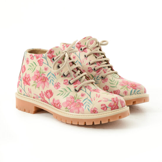 Дамски боти с флорален принт от естествена кожа /