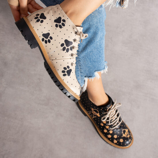 Дамски модерни боти с принт от естествена кожа /