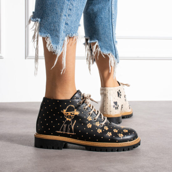 Дамски модерни боти с принт от естествена кожа /