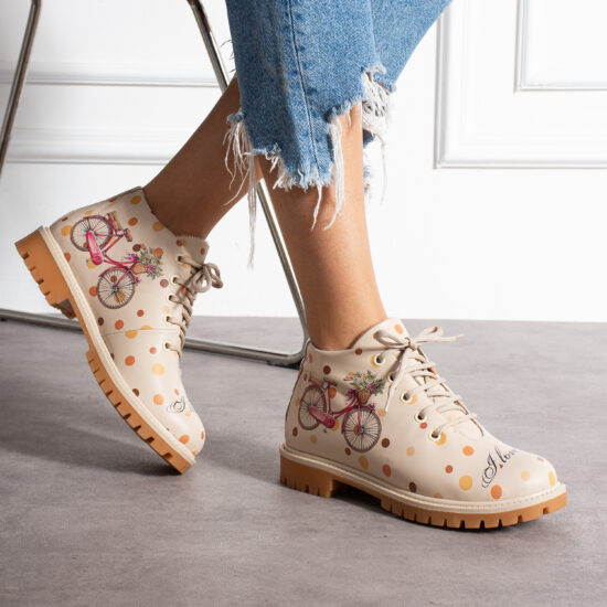 Alternative view of Дамски бежови боти с принт от естествена кожа