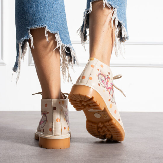 Vintage Ride Дамски бежови боти с принт от естествена кожа /