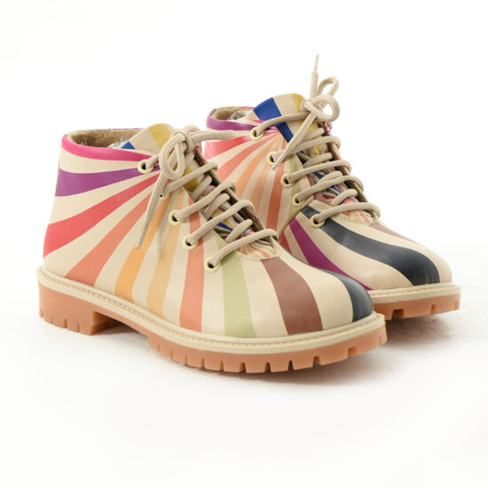 Дамски боти с многоцветен принт от естествена кожа /