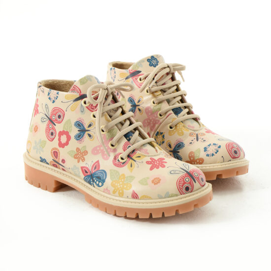 Дамски боти с флорален принт от естествена кожа /