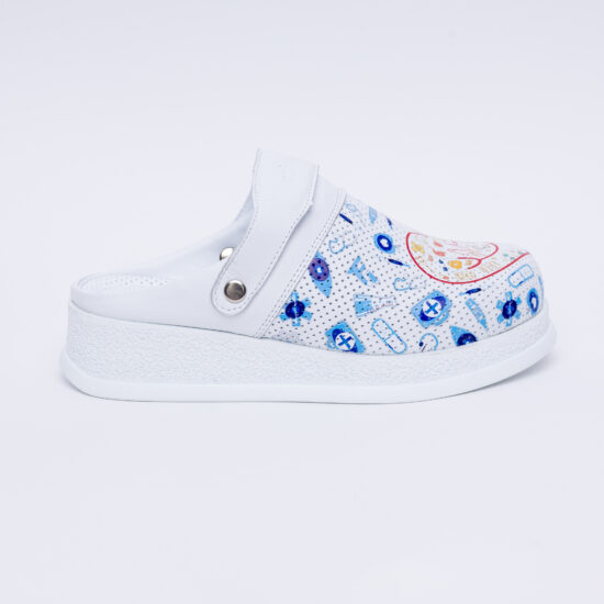 Alternative view of Бяло медицинско сабо от естествена кожа с каишка