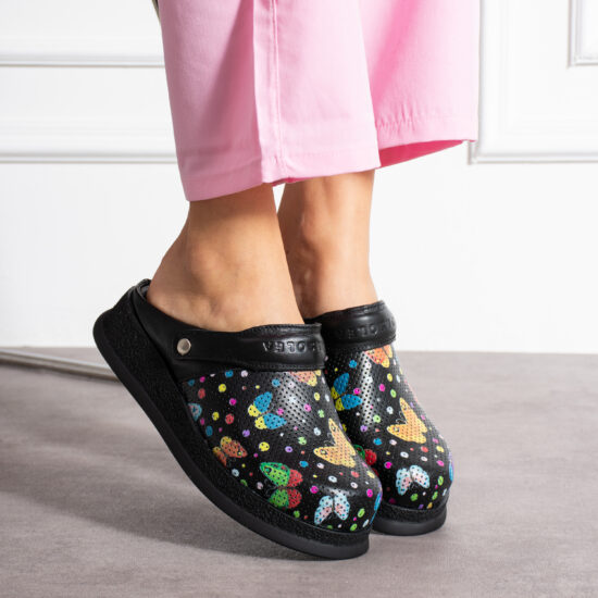 Alternative view of Черно анатомично сабо от естествена кожа с каишка