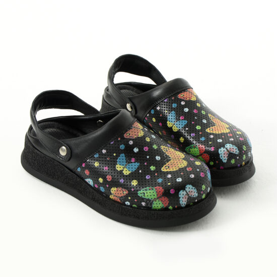 Черно анатомично сабо от естествена кожа с каишка /