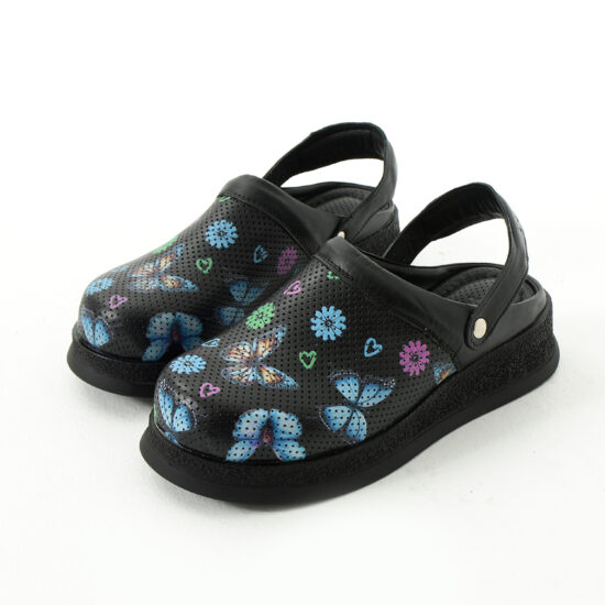 Черно анатомично сабо от естествена кожа с каишка /