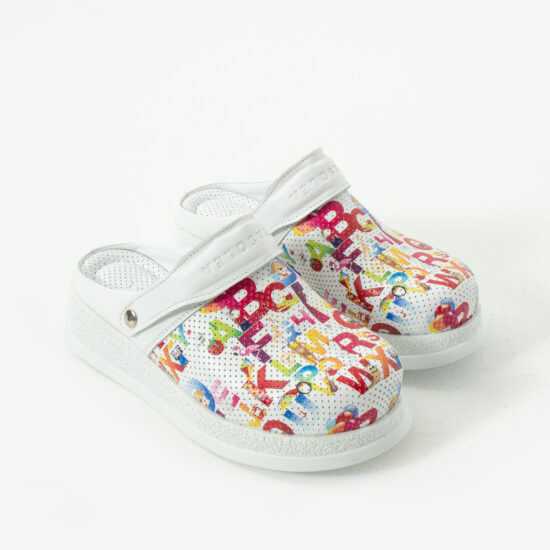 Аlphabet Бяло анатомично сабо от естествена кожа с каишка /