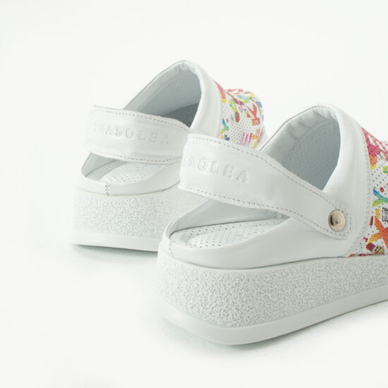 Аlphabet Бяло анатомично сабо от естествена кожа с каишка /