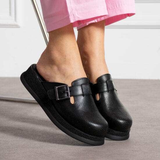 Alternative view of Черно анатомично сабо от естествена кожа