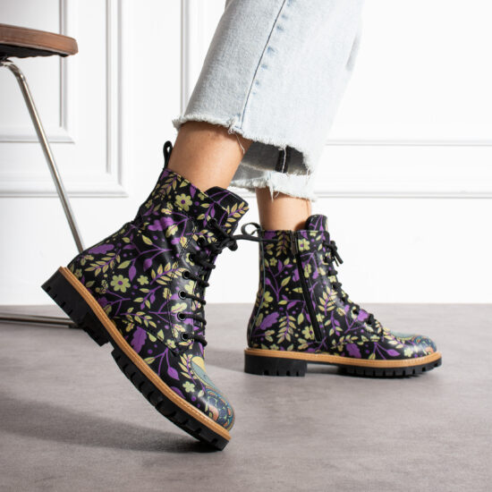 Alternative view of Дамски черни кубинки от естествена кожа с цип и връзки