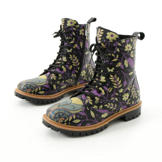 Дамски черни кубинки от естествена кожа с цип и връзки /