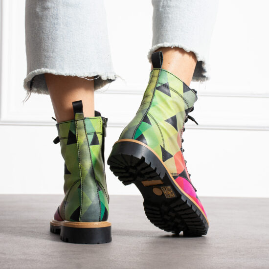 Geo Pop Дамски цветни кубинки от естествена кожа с цип и връзки /