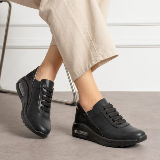 Alternative view of Черни анатомични маратонки от естествена кожа