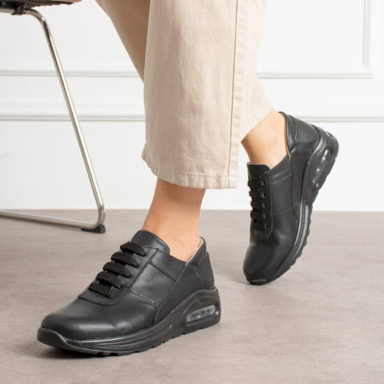 Fully Black Черни анатомични маратонки от естествена кожа /