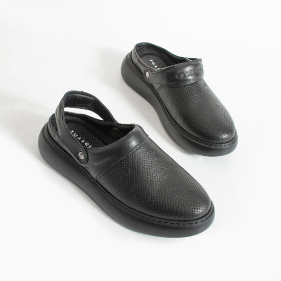 Черно мъжко сабо от естествена кожа с каишка /