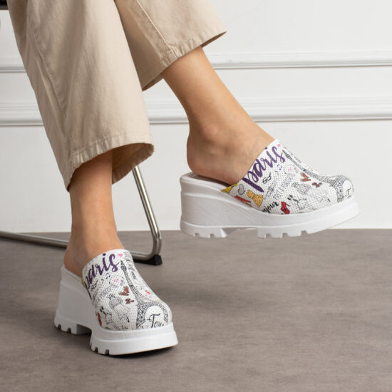 Дамско сабо на платформа от естествена кожа /