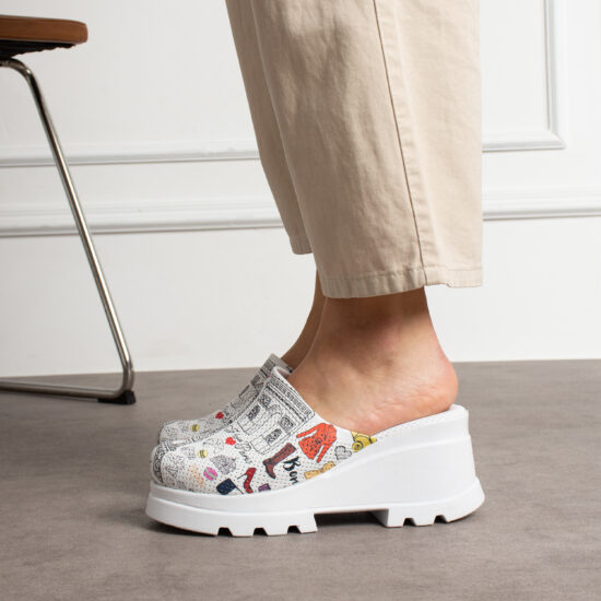 Дамско сабо на платформа от естествена кожа /