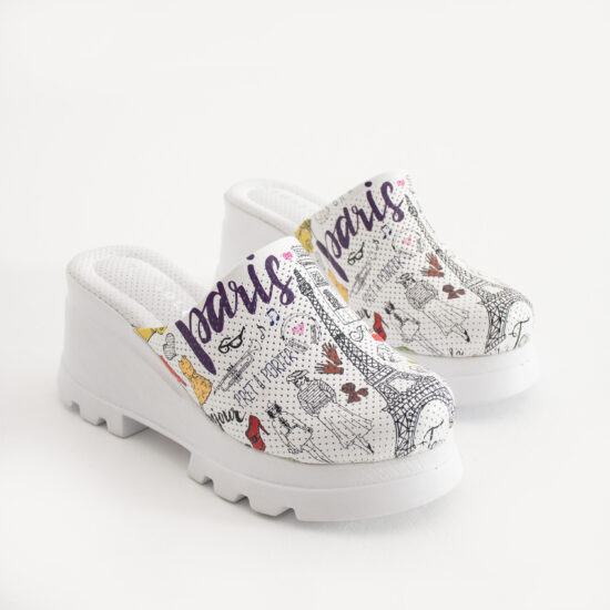 Дамско сабо на платформа от естествена кожа /