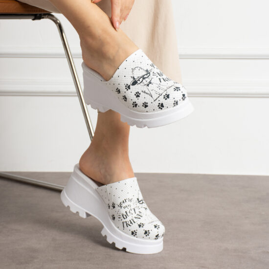 Дамско сабо на платформа от естествена кожа /