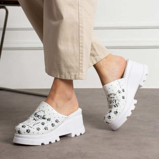 Дамско сабо на платформа от естествена кожа /