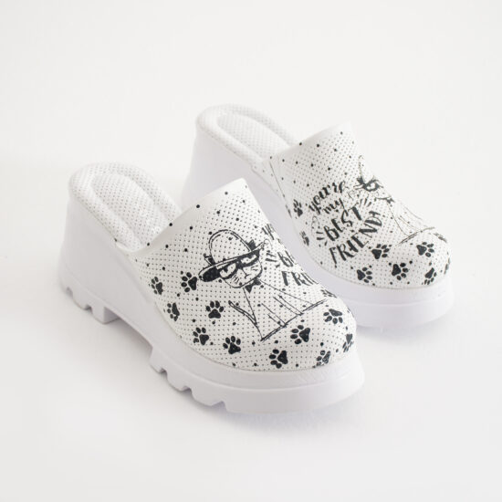 Дамско сабо на платформа от естествена кожа /