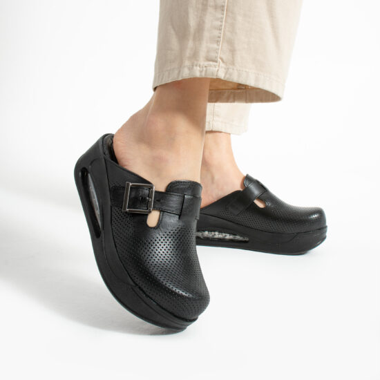 Анатомични черни чехли от естествена кожа /