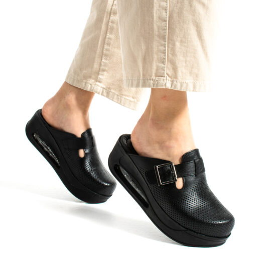 Анатомични черни чехли от естествена кожа /