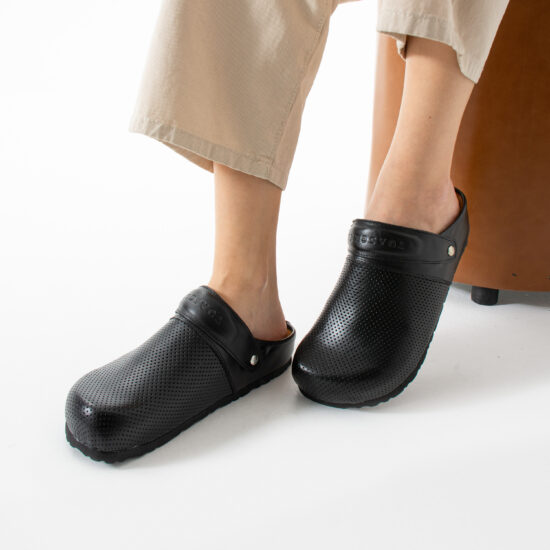 Дамски черни ортопедични чехли от естествена кожа /