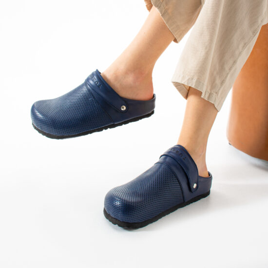 Ortho Navy Дамски сини ортопедични чехли от естествена кожа /