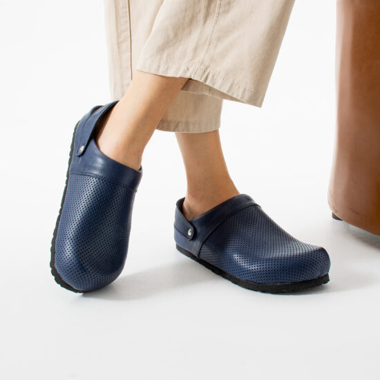 Ortho Navy Дамски сини ортопедични чехли от естествена кожа /