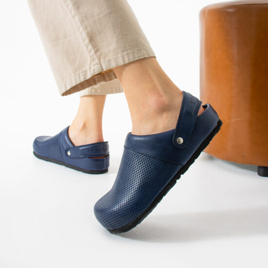 Ortho Navy Дамски сини ортопедични чехли от естествена кожа /