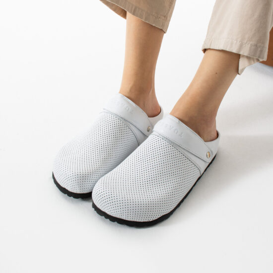 Ortho White Дамски бели ортопедични чехли от естествена кожа /