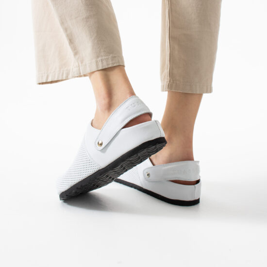 Ortho White Дамски бели ортопедични чехли от естествена кожа /