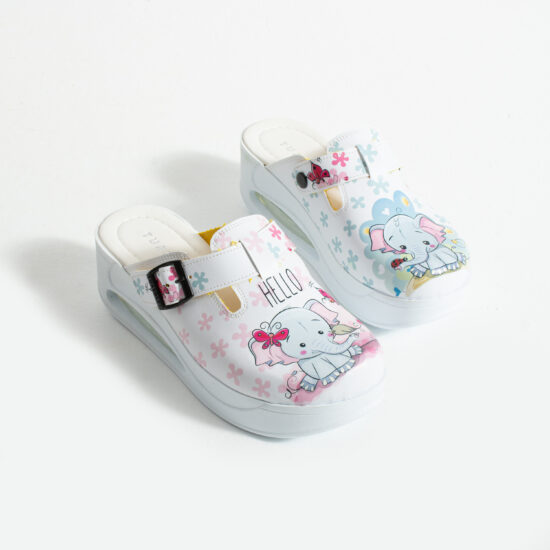 Дамско цветно анатомично работно сабо на платформа /