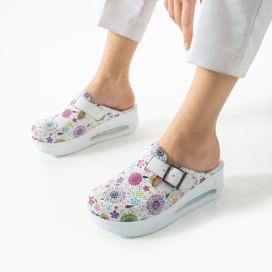 Анатомични работни чехли от естествена кожа с платформа /